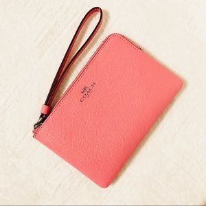 Coach Small Pink Crossgrain Leather Wristlet